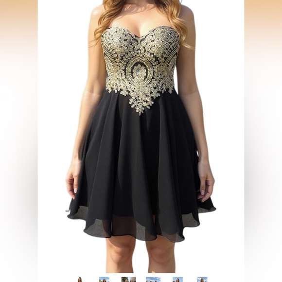 Babyonline Dress Dresses & Skirts - Strapless Black Party Dress with Gold Embroidered Bodice